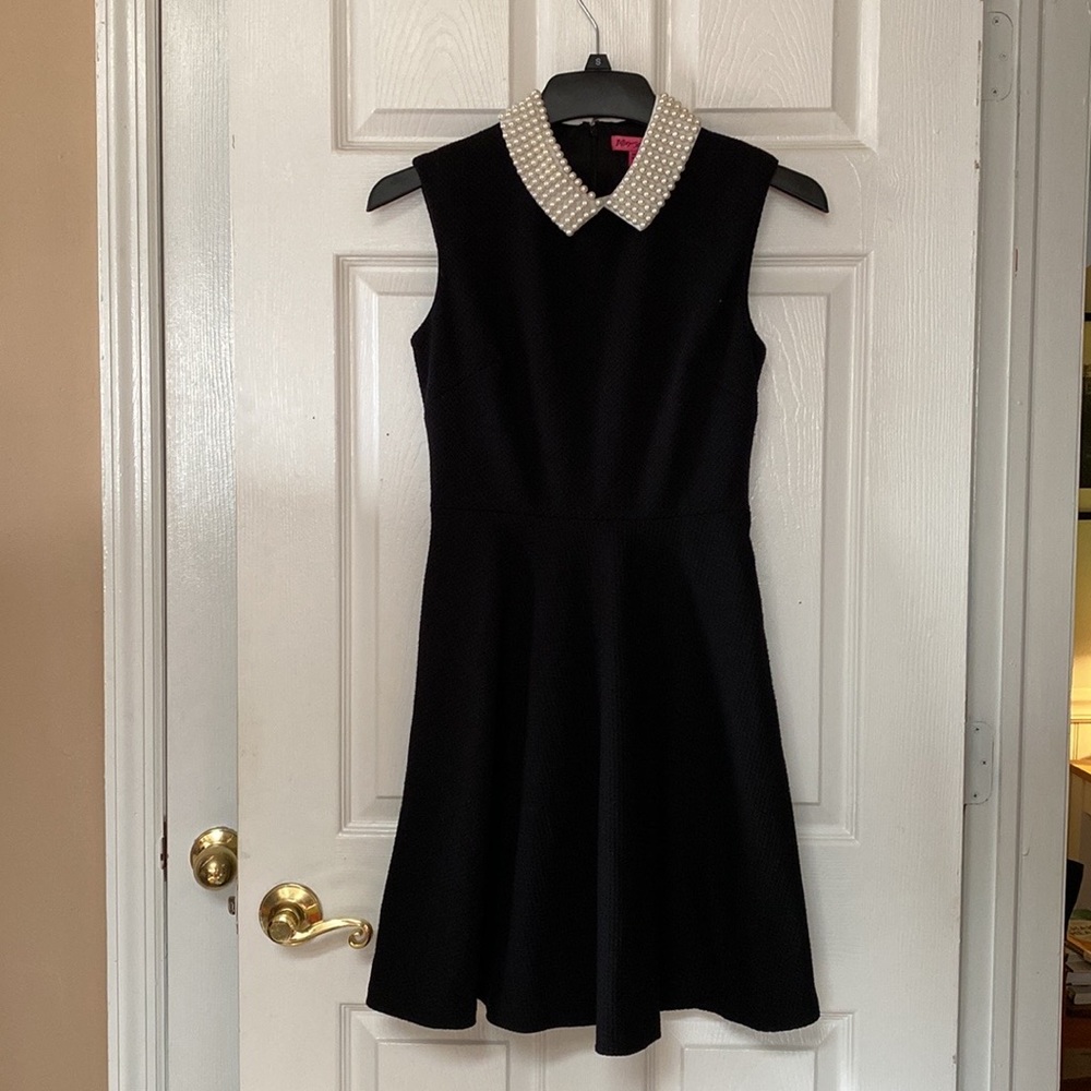 Betsey Johnson Black Knit Dress Pearl Beaded Collar Dress - Picture 2 of 15